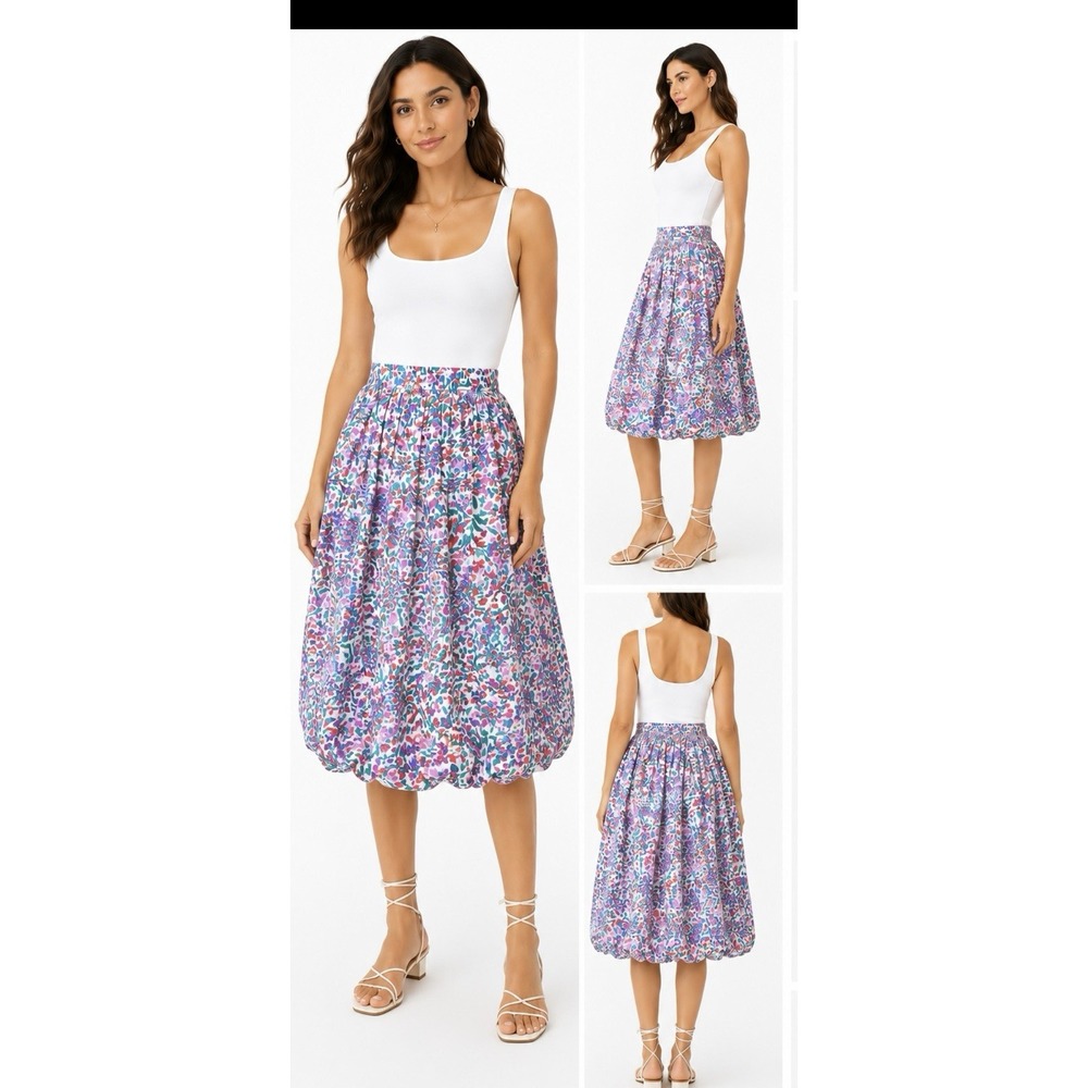J Crew Size Medium Floral Watercolor 100% Cotton Cottagecore Midi Bubble Skirt